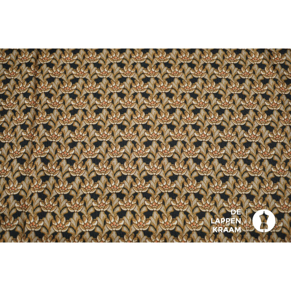 Coupon 13 Viscose zwart met beige bloemen 200 x 130 cm