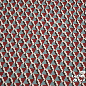  Coupon 16 Polyestermix met geometrisch dessin blauw en bordeaux 180 x 150cm