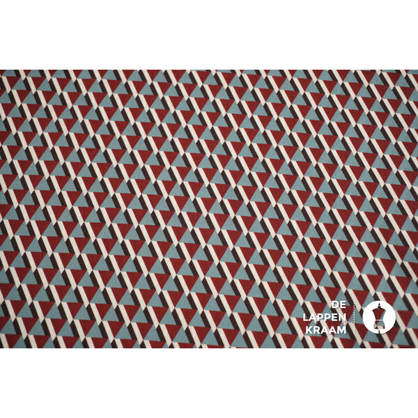 Coupon 16 Polyester met geometrisch dessin blauw en bordeaux 180 x 150cm