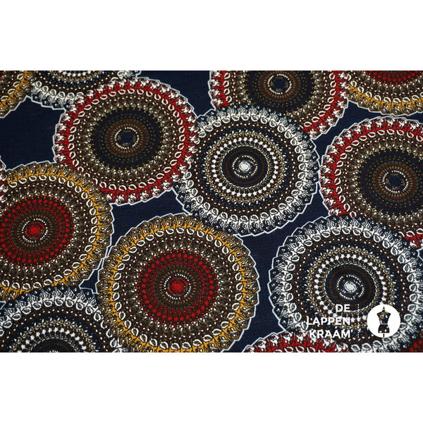 Coupon 17 Crinkle tricot donkerblauw met mandala's 180 x 160 cm
