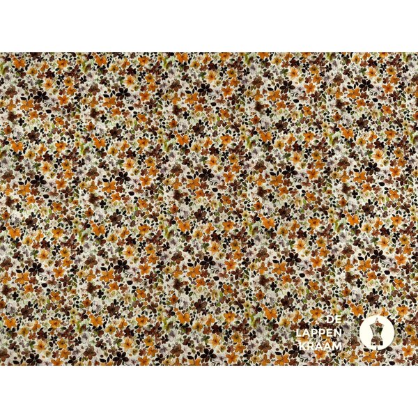 Viscose stof mille fleur oranje