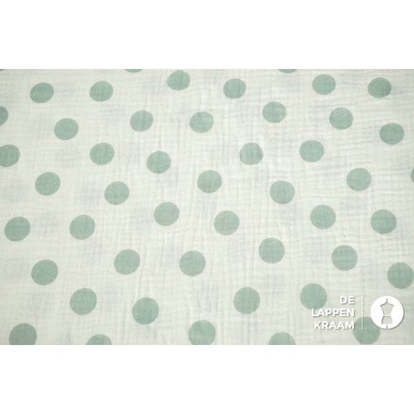 Hydrofiel stof wit met mintgroene stippen