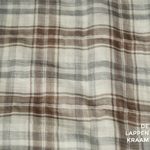  Double gauze beige geruit met zilveren lurex