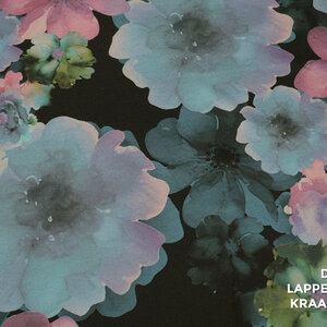  Polyester stretch zwart met aquarel bloemen