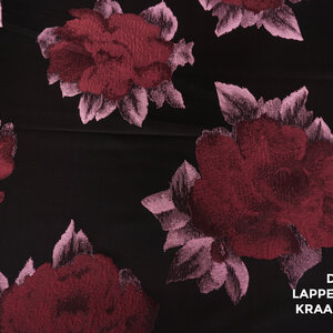  Jacquard zwart met bordeauxrode bloemen