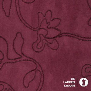  Scuba suede met geborduurde draad in bloemvorm bordeaux