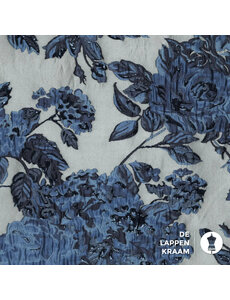  Jacquard met jeansblauwe glansbloemen