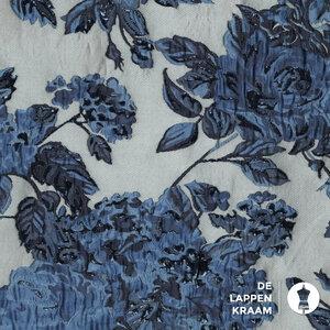  Jacquard met jeansblauwe glansbloemen