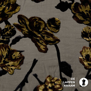  Velours burnout mesh bloemen olijfgroen
