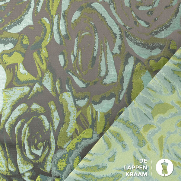 Jacquard  stof met bloemdessin in groentinten