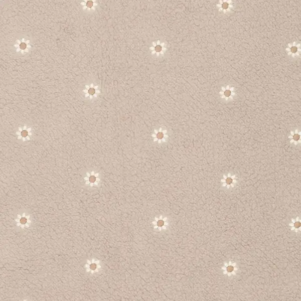 Teddy stof in beige met geborduurde bloemetjes in beige en wit