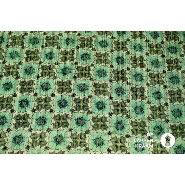 Coupon 81 Chiffon in bloemenprint mintgroen met lurex 180 x 150cm