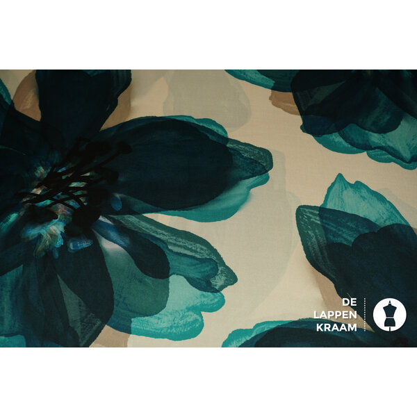 A la Ville Satijn stof beige met grote bloemen