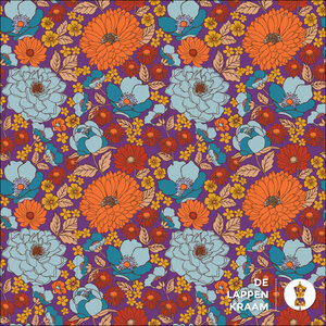  Popeline met  bloemetjes print oranje