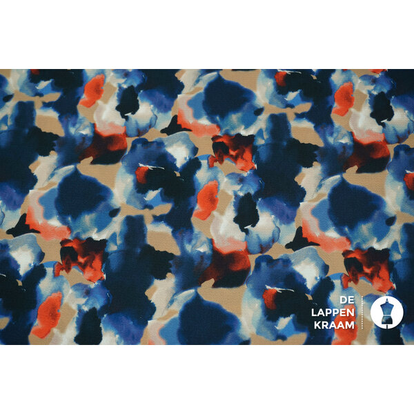A la Ville Polyester crepe met gestyleerde blauwe bloemen