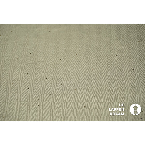 A la Ville Gabardine Stof in Beige Visgraat met Pailletjes