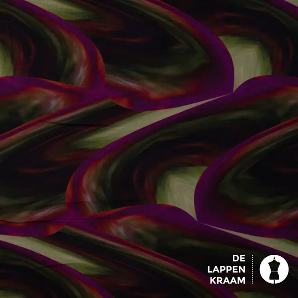 Viscose met Grote Bladeren in Groentinten met Magenta