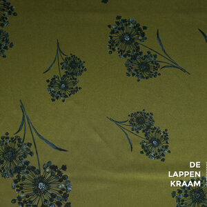 A la Ville Satijn Stof Groen met Blaasbloemen
