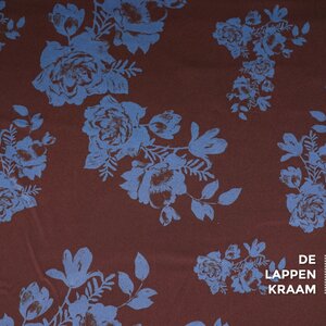 A la Ville Satijn bruin met jeansblauwe bloemen