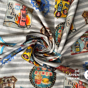  Tricot Grijs Gestreept met Amarikaanse Printjes