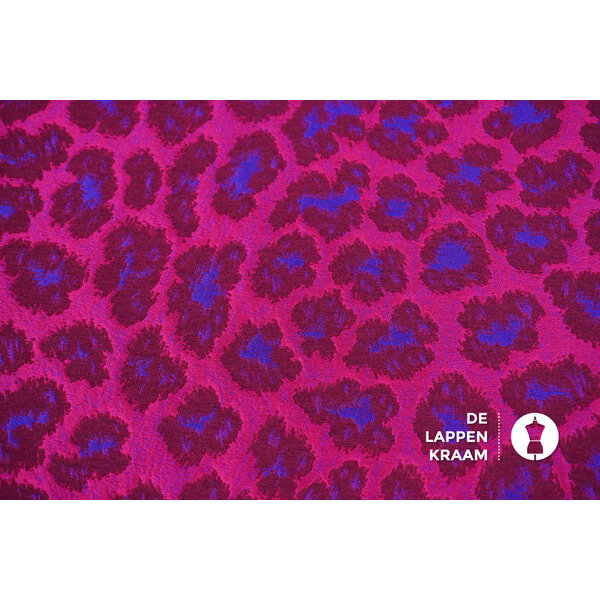 Jacquard Stof Fuchsia met Paarse Luipaardprint