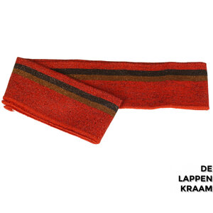  Fijn gebreid boord in lurex  rood met bruine en caramel streep