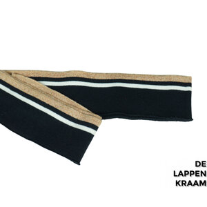  Fijn gebreid boord in donkerblauw met witte streep en zalm/lurex streep