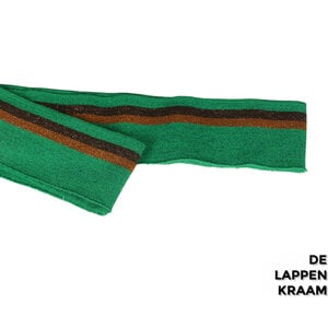  Fijn gebreid boord in groen lurex met bruine streep en caramel  streep