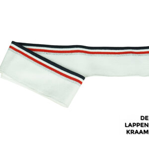  Fijn gebreid boord in wit met rood/wit/bl streep en zilveren lurex streep
