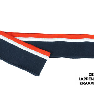  Fijn gebreid boord in blauw met witte streep rode streep en zilver
