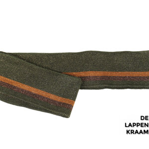  Fijn gebreid boord in groen lurex met bruine en caramel streep