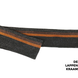  Fijn gebreid boord in lurex  zwart met bruine en caramel streep