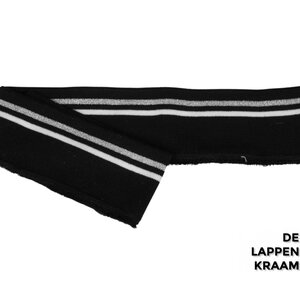  Fijn gebreid boord in zwart met witte streep en zilveren lurex streep