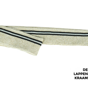  Fijn gebreid boord in lurex  goud  met zwarte en zilveren lurex streep