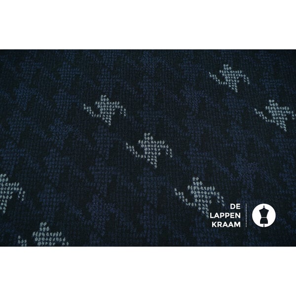 Coupon 66 Gebreide Stof Zwart met Grote Houndstooth 200 x 180 cm
