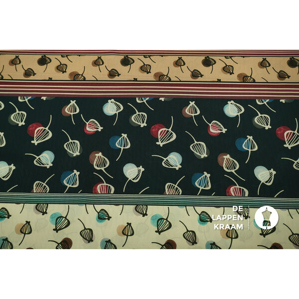 Coupon 50 Polyester met horizontale banen en blaadjes 200 x 150 cm