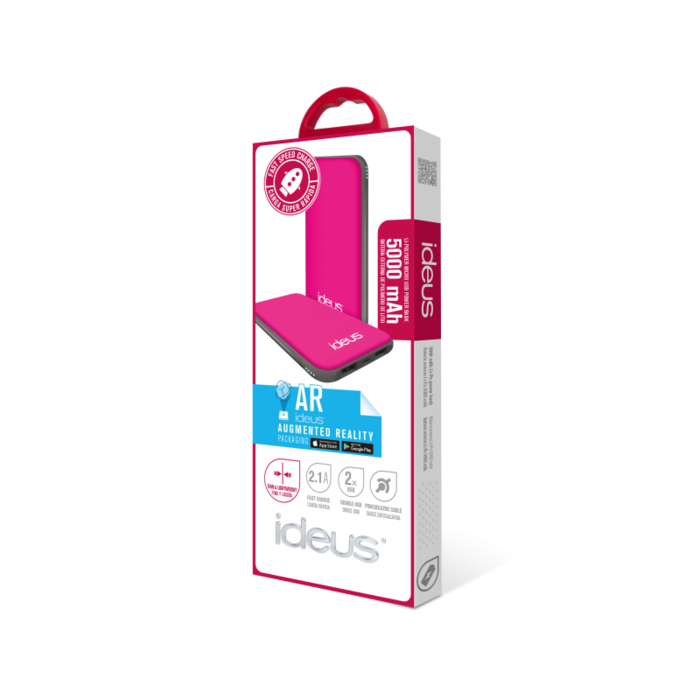 Ideus Rubberized Powerbank Pol Litio 5000 mAh Fuchsia/Grey