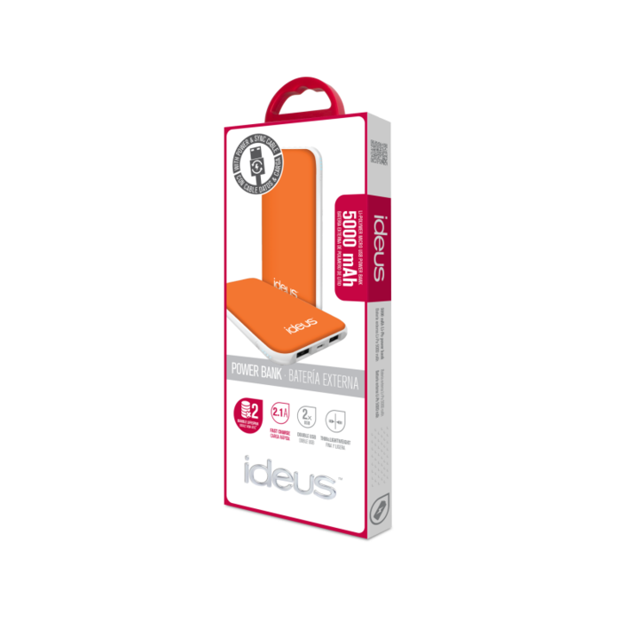 Ideus Rubberized Powerbank Pol Litio 5000 mAh Orange/White