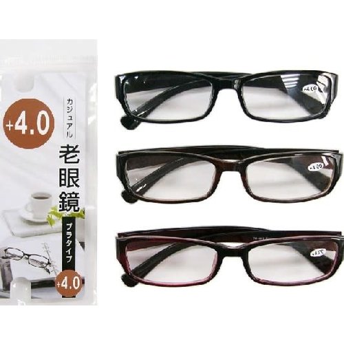 plastic frame reading glasses 4.0 degrees 