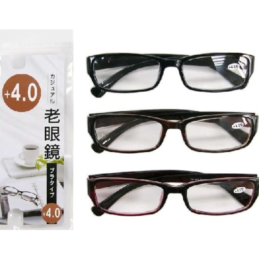 plastic frame reading glasses 4.0 degrees-1