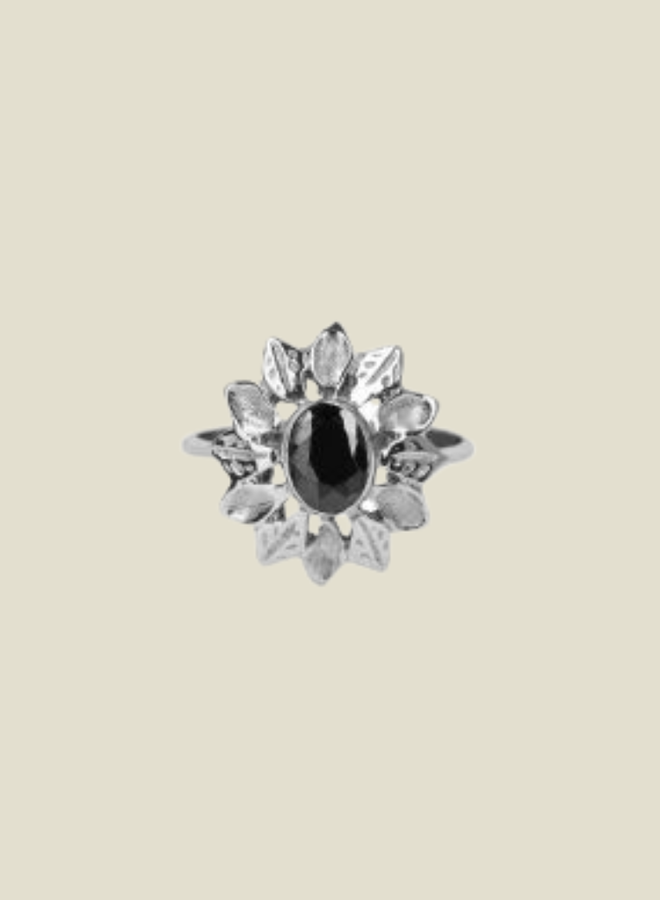 Ring Vintage Flower Onyx Silver