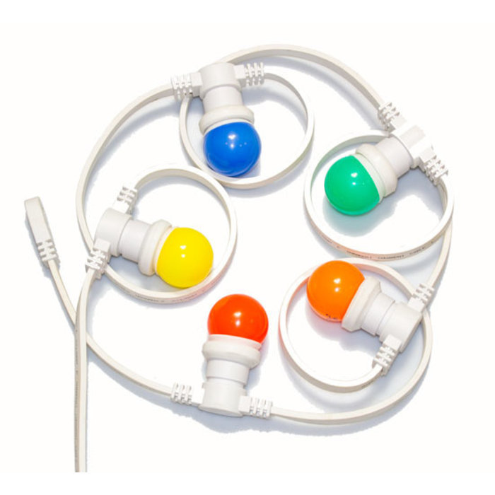 Amlux Witte prikkabel 10 meter met 10 gekleurde LED lampen in 5 kleuren mix