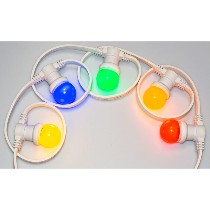 Witte prikkabel 20 meter met 20 gekleurde LED lampen in 5 kleuren mix
