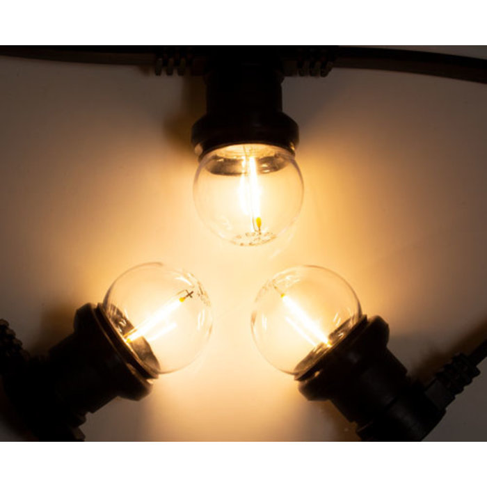 Amlux Zwarte prikkabel set 15 meter met 15 warm  witte filament LED kogellampen