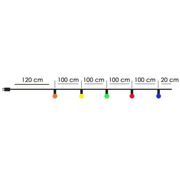 Amlux prikkabel - 25 meter met 25 LED lampen  (5 kleuren)