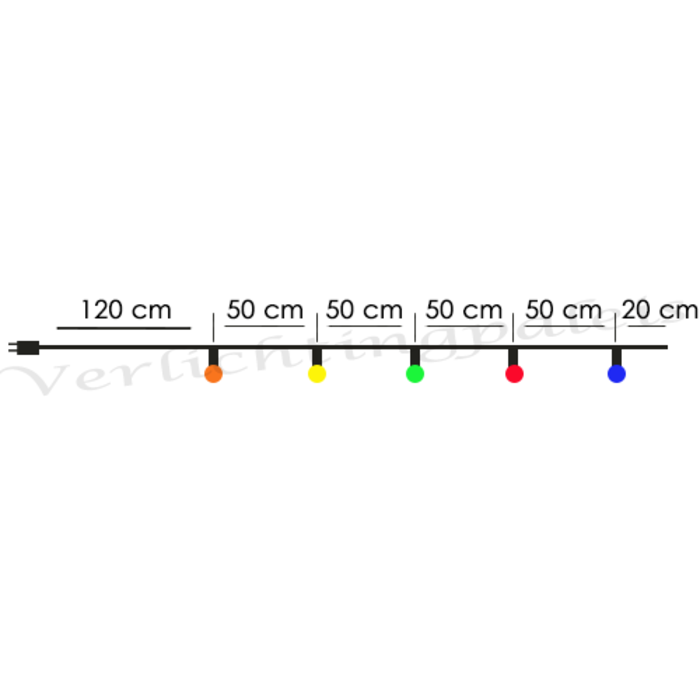 Witte prikkabel 15 meter met 30 gekleurde LED lampen in 5 kleuren mix