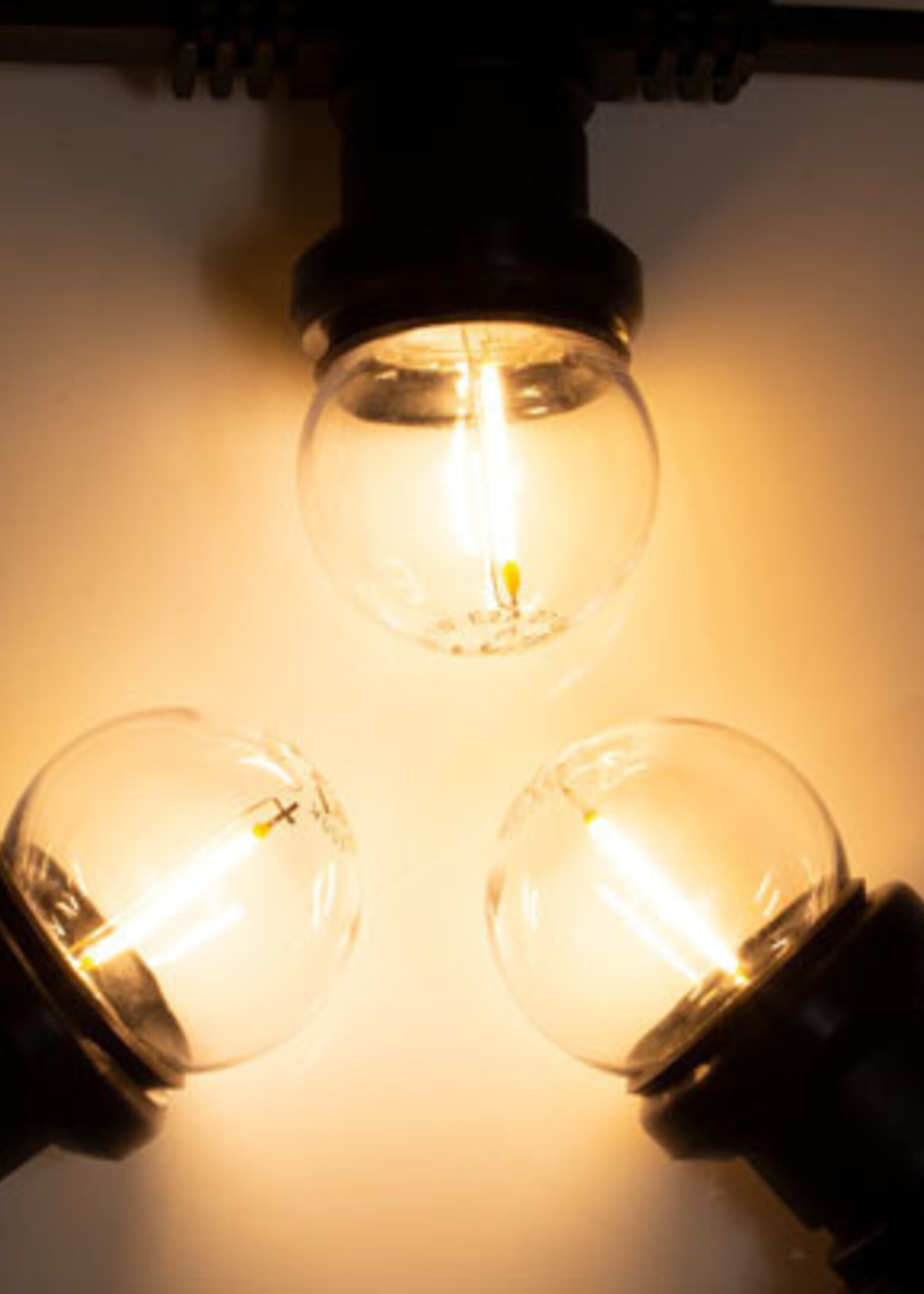 Amlux Zwarte prikkabelset 100 meter met 100 warm  witte filament LED kogellampen