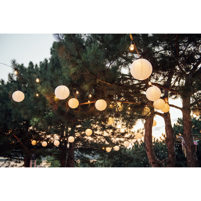 Amlux prikkabelset 50 meter met 100 warm  witte LED lampen - melkwitte bol