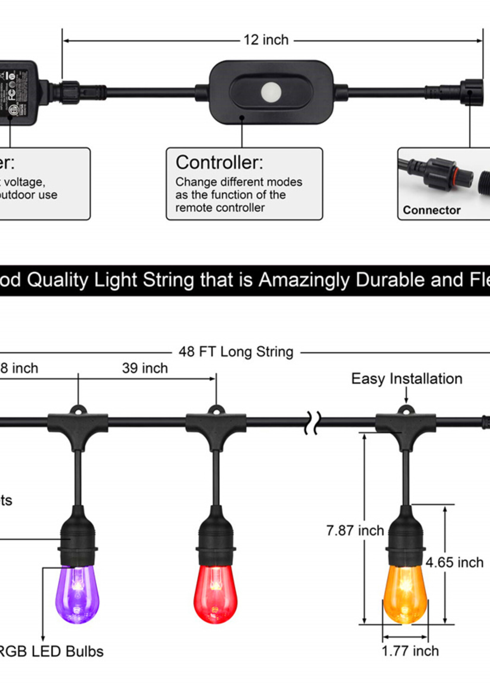 Amlux Smart decoratieve lichtslinger 15 Meter met 15 LED lampen - WIFI APP