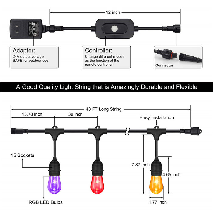 Amlux Smart decoratieve lichtslinger 15 Meter met 15 LED lampen - afstandsbediening